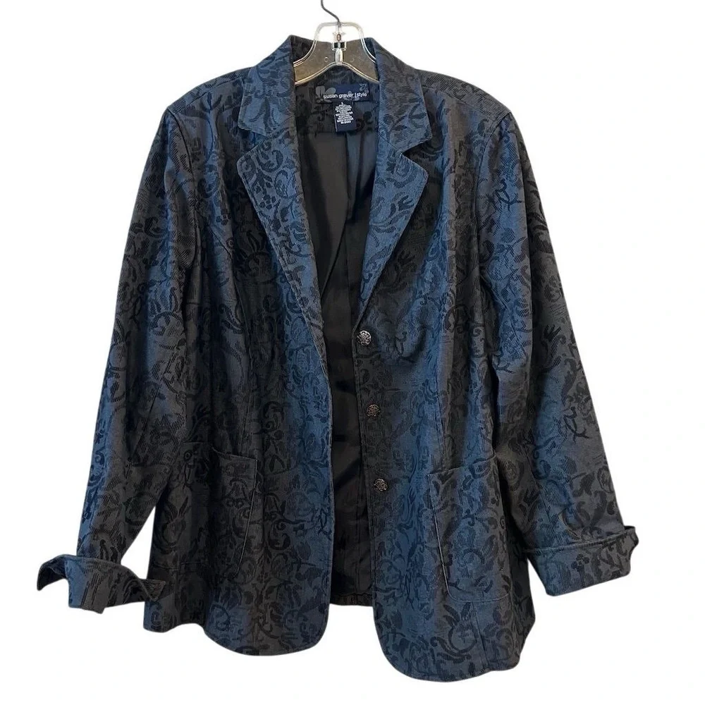Susan Graver Printed LK Fusion Cutaway Hem Jacket/Black‎ X-Small